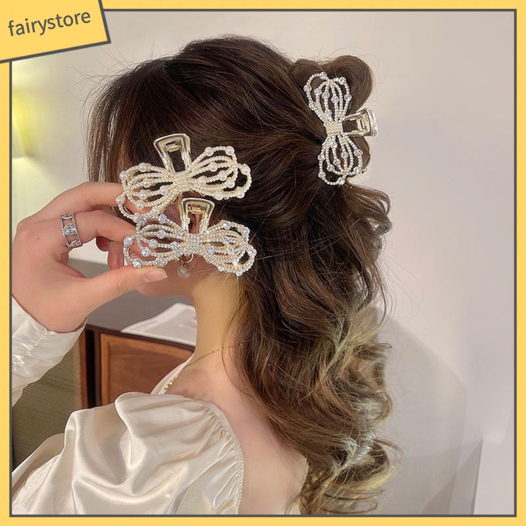 Kẹp Tóc Nơ Đính Ngọc Trai Giả Phong Cách Hàn Quốc Dành Cho Nữ