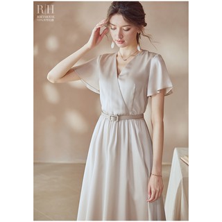 Đầm trắng phi lụa xòe cổ tim đấp chéo