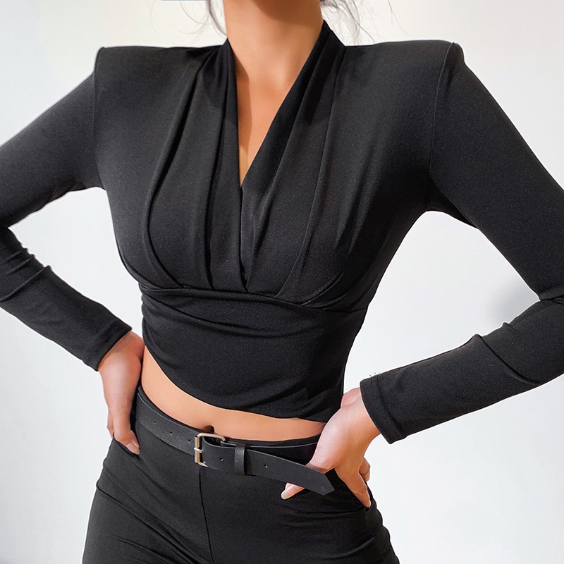 Áo Sơ Mi Tay Dài Cổ Chữ V Thiết Kế Độc Đáo Thời Trang Cho Nữ