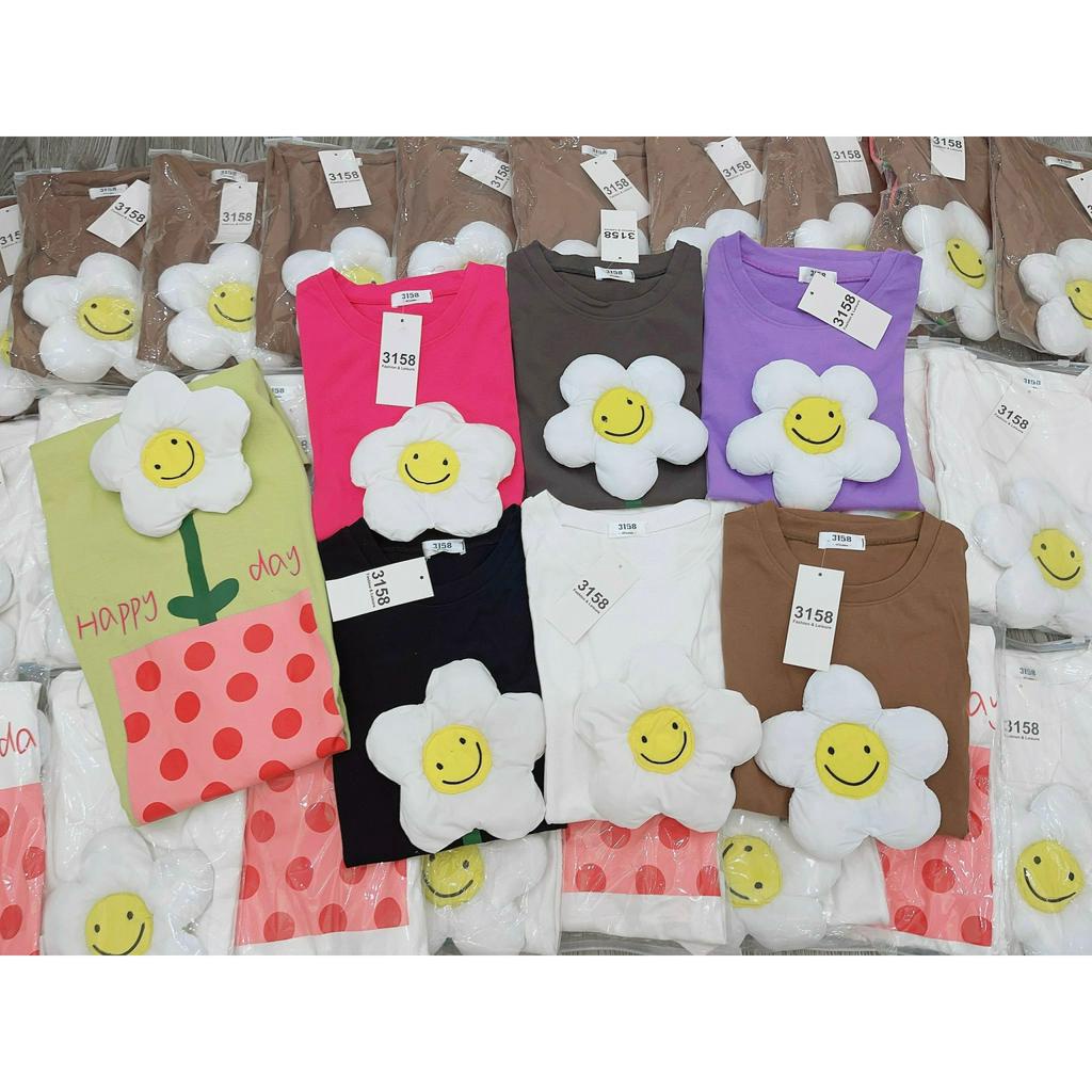 Áo thun cotton khô 3158 thêu hoa,áo phông tay lỡ form rộng unisex m40