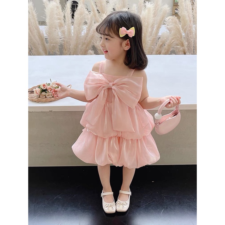 Váy tơ hồng pastel bé gái