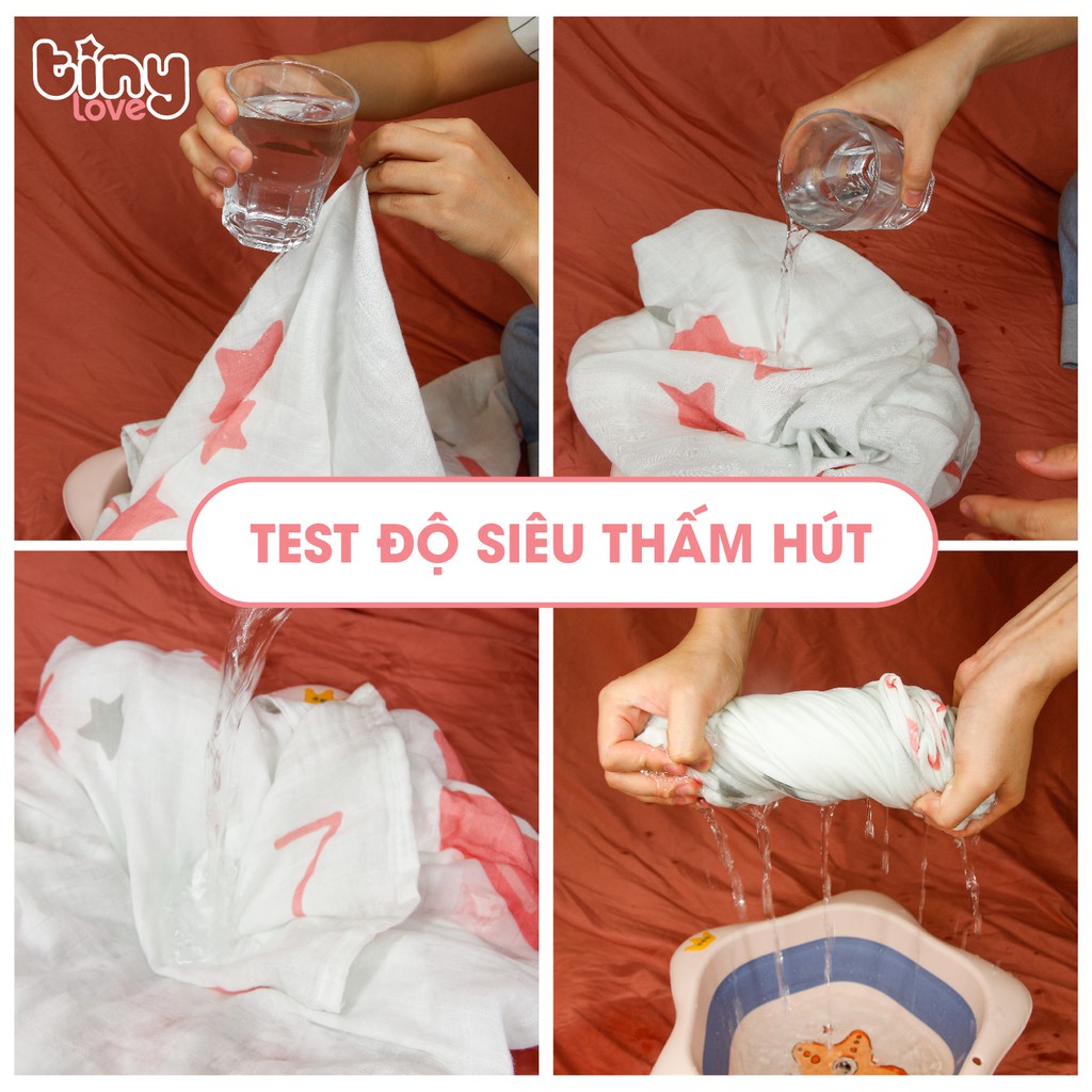 Chăn/ chăn Muslin sợi tre bamboo quấn ủ nhộng chũn, trùm xe đẩy thấm hút mồ hôi, kháng khuẩn Tinylove combo đi sinh