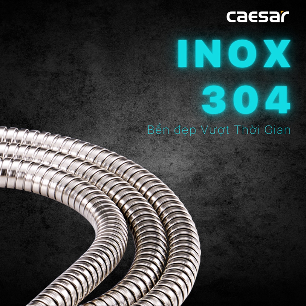 Dây sen tắm chống xoắn Caesar chính hãng dài 1,5m, inox 304, thích hợp cho các loại tay sen tắm