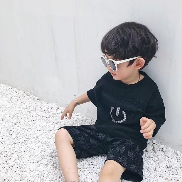 Quần Short Cotton Mỏng Năm Tấc Màu Đen In Họa Tiết Phong Cách Hàn Quốc Nhật Bản Thời Trang Mùa Hè Cho Bé Trai / Gái