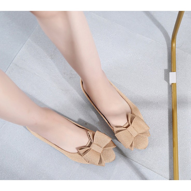 [FORM RỘNG] Giày búp bê đính nơ mũi nhọn chất đẹp kiểu dáng sang trọng | BigBuy360 - bigbuy360.vn