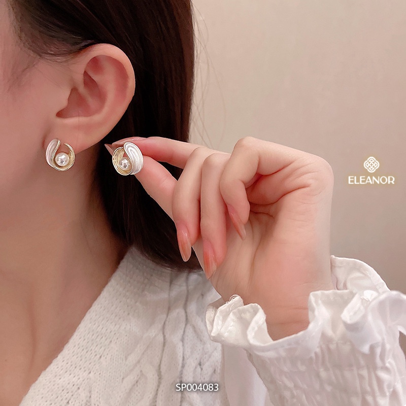 Bông tai nữ chuôi bạc 925 Eleanor Accessories ngọc trai nhân tạo dáng tròn phụ kiện trang sức 4083