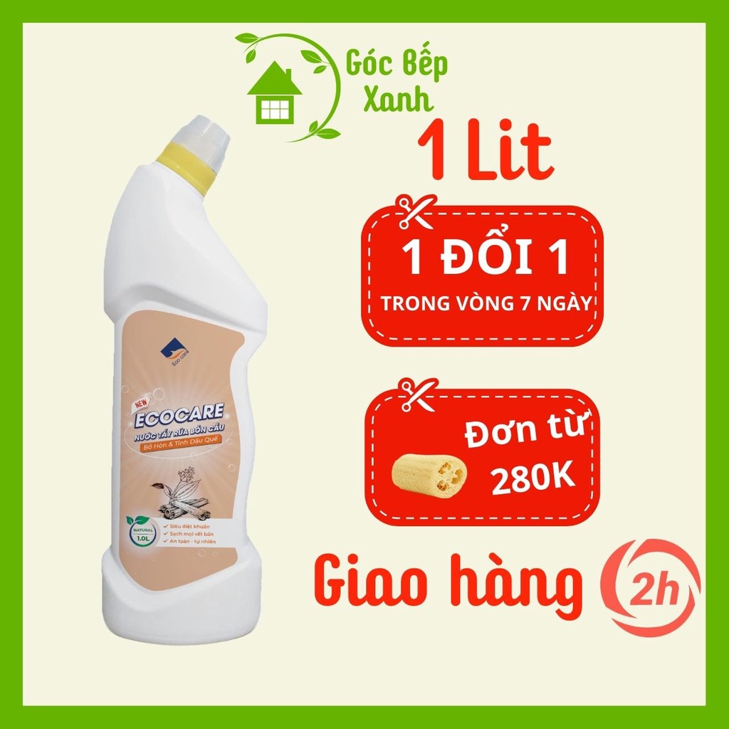 Nước tẩy bồn rửa cầu Ecocare tinh dầu quế, chà nhà vệ sinh toilet chai 1 Lít