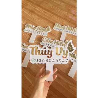 Bảng tên shop gỗ nhựa chữ inox dán nổi kt 15x25cm