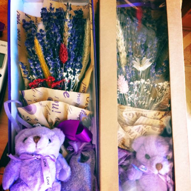 Hộp quà tặng sinh nhật. Hoa lavender Pháp cùng gấu và túi thơm