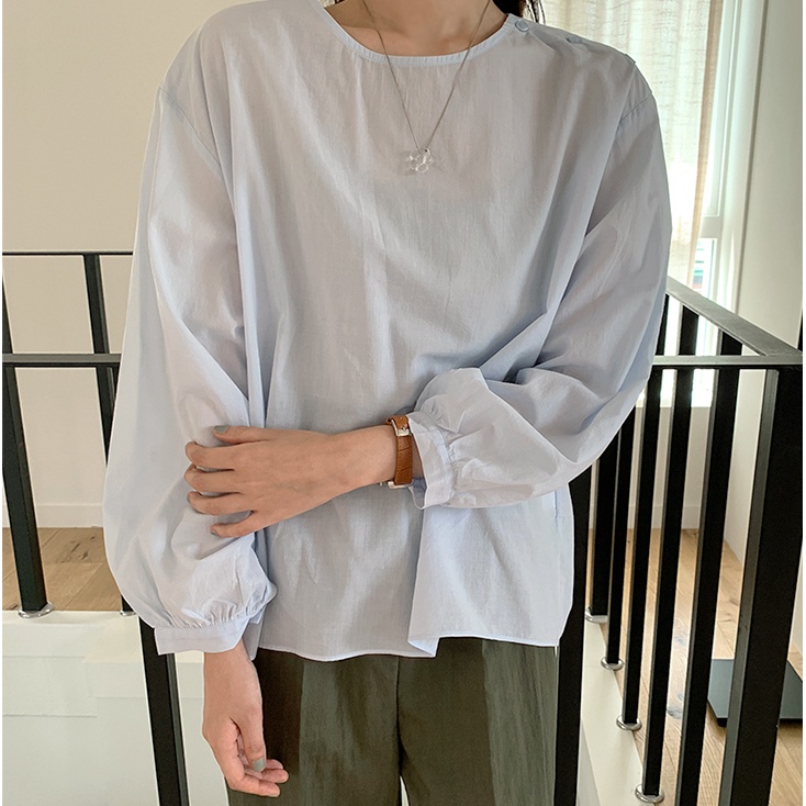 Áo Kiểu Tay Dài Dáng Rộng Màu Sắc Đơn Giản Phong Cách Hàn Quốc Cho Nữ