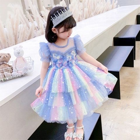 Đầm Công Chúa Elsa Màu Cầu Vồng Xinh Xắn Thời Trang 2023 Cho Bé Gái