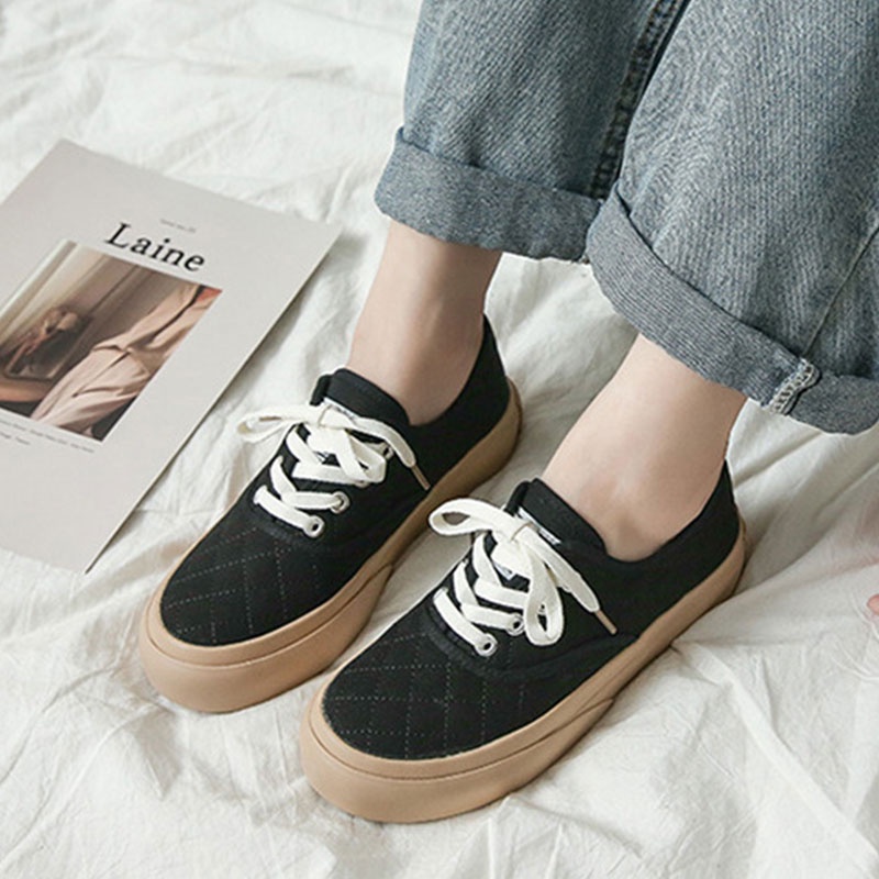 Giày Thể Thao Canvas Họa Tiết Hình Thoi Thời Trang 2021 Mới Cho Nữ