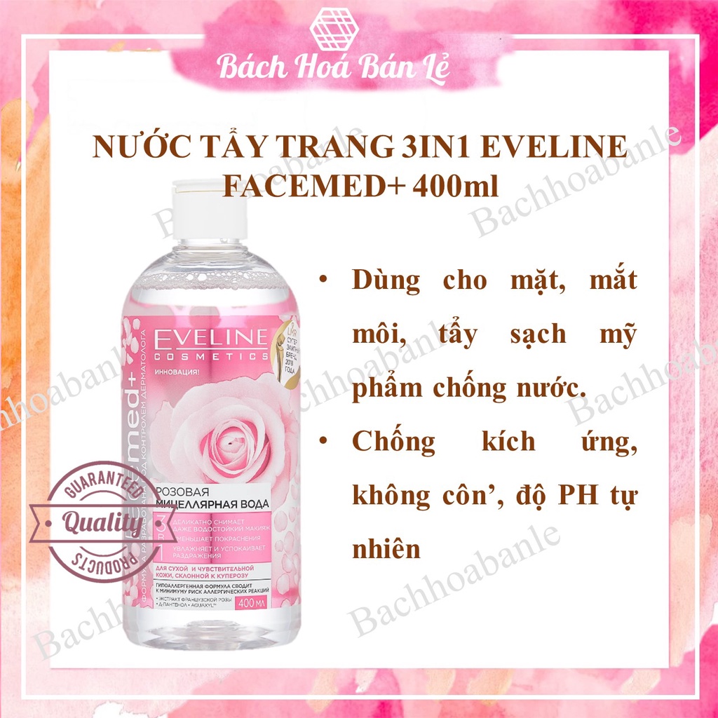 Nước Tẩy Trang Eveline Hồng không cồn dành cho da thường, da nhạy cảm