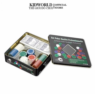 Hộp 100 Chip Poker Hộp Thiếc Cao Cấp Bao Gồm Thẻ Bài (Hộp Vuông)