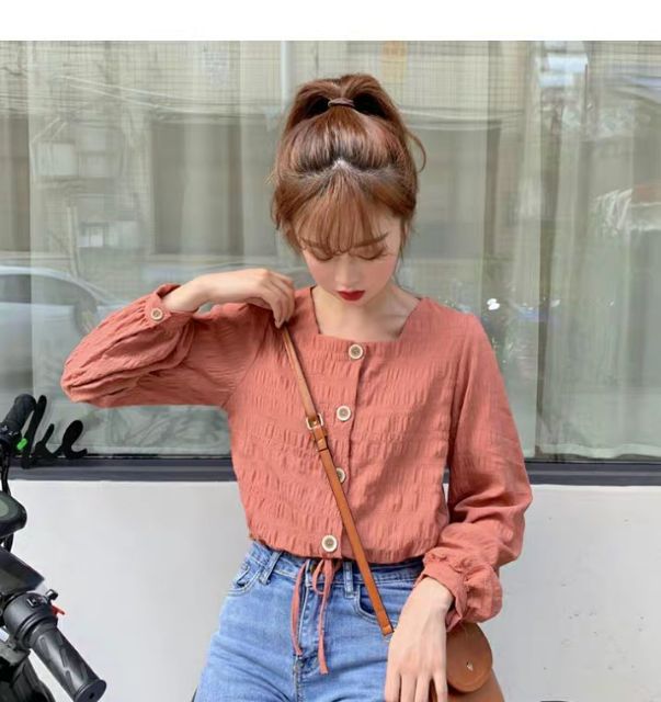 Áo Croptop cổ vuông tay dài xinh xắn cho các nàng/Áo Croptop cổ vuông tay dài xinh xắn cho các nàng/Áo Croptop cổ vuông