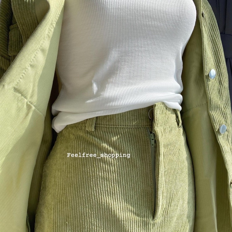 Set 3 Món 2 Áo+ Chân Váy Xanh Lá Chất Nhung Gân Chân Váy Kèm Quần Bảo Hộ (Hình Thật)