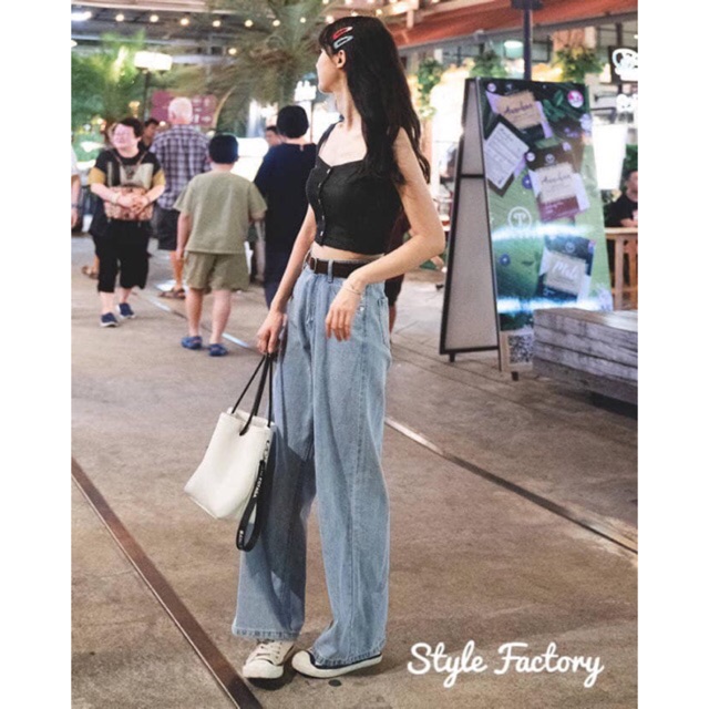 Quấn baggy jeans boyfriend cuốn lai ống loe nhẹ form rộng kèm ảnh thật