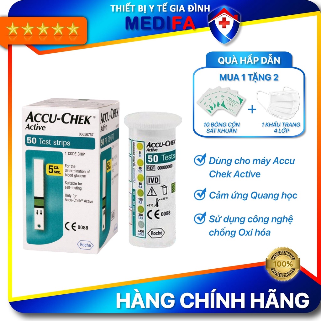 ✨ Hộp 50 que thử đường huyết tiểu đường Accu-Chek Active ✨