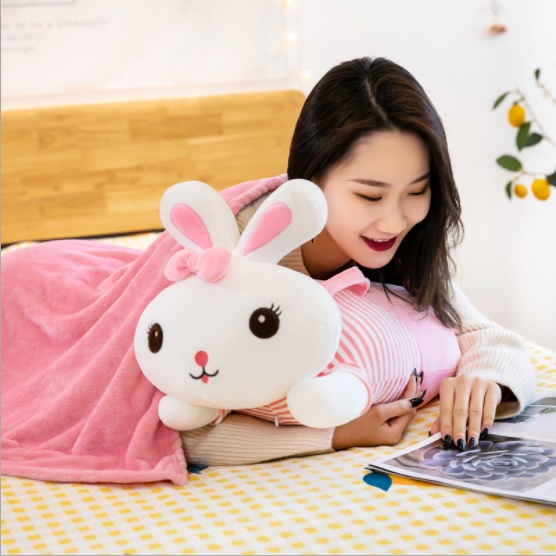 Bộ chăn gối văn phòng hình thú 3in1 vải nhung mềm mịn kích thước mền 1m2*1m7