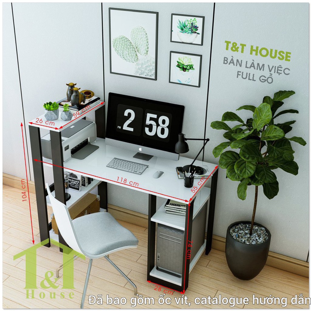 **BÀN LÀM VIỆC, BÀN VĂN PHÒNG, LẮP RÁP THÔNG MINH NHIỀU KỆ ĐA NĂNG FULL GỖ**
