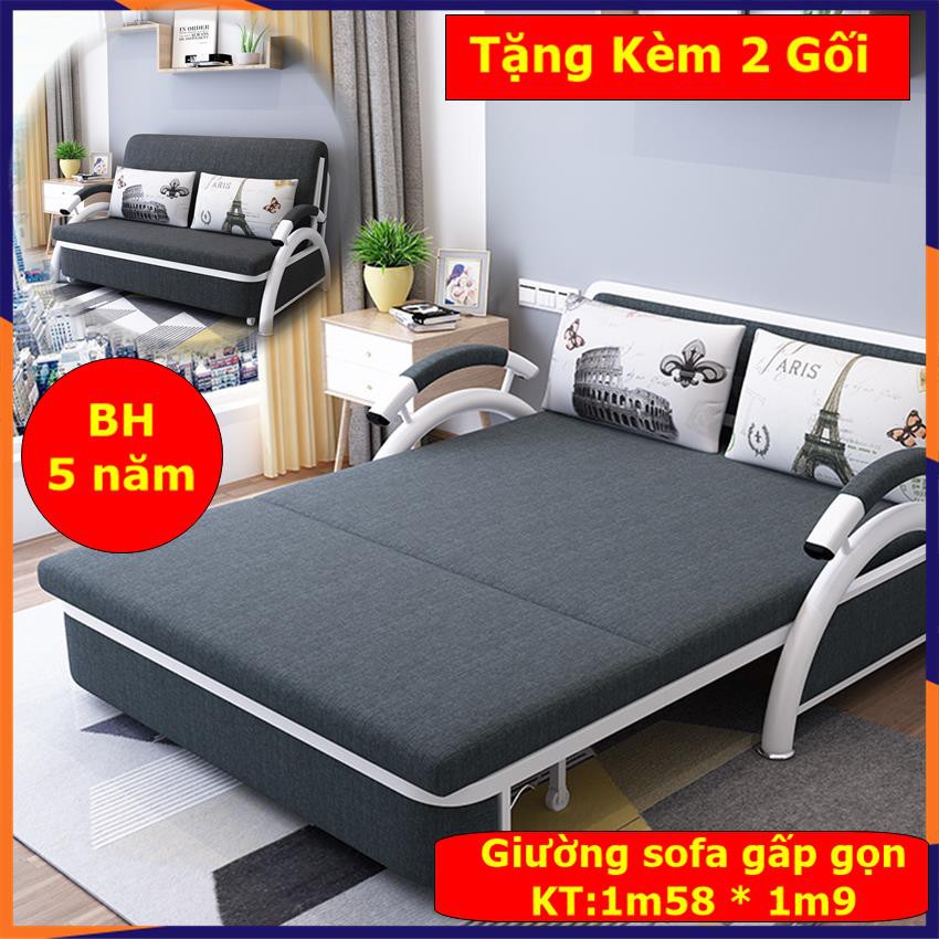 Sofa giường đa năng, giường sofa thông minh gấp gọn thành ghế tặng kèm 2 gối 190*158cm