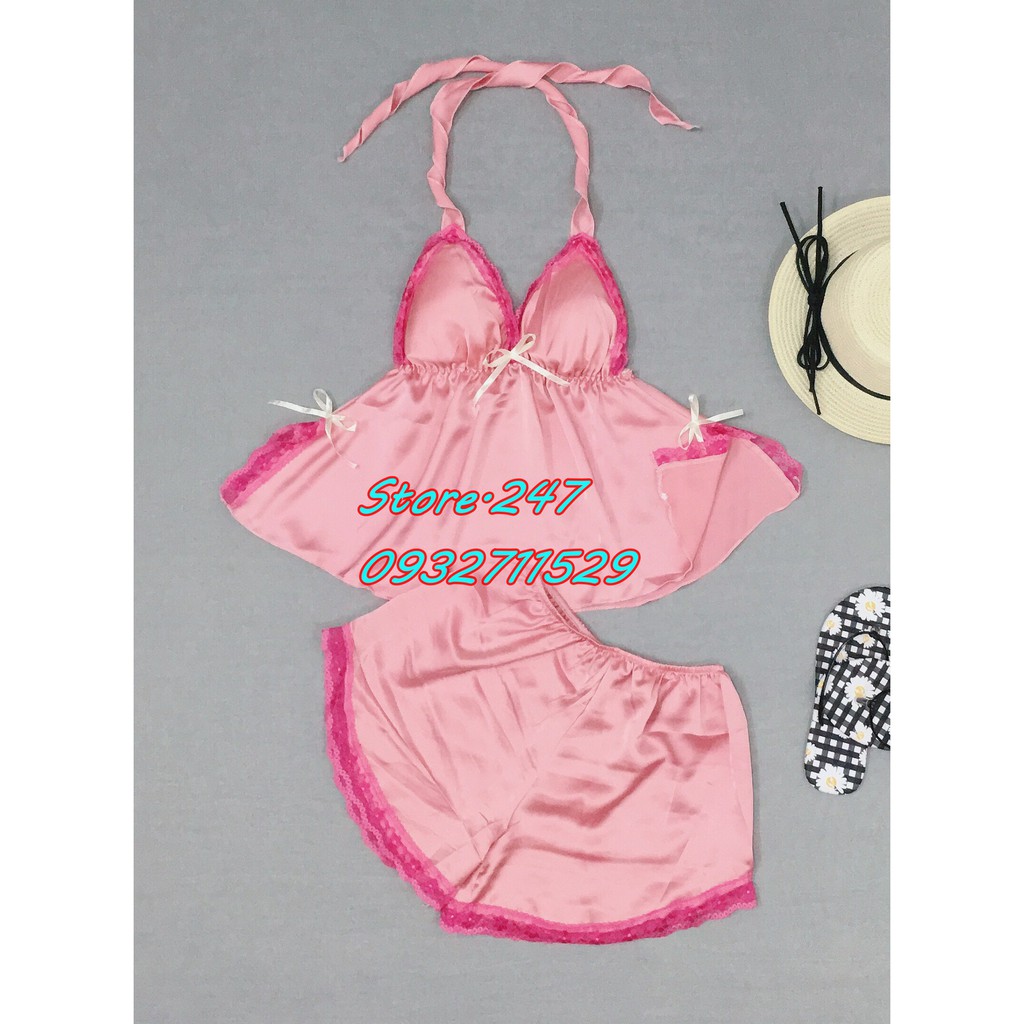 BỘ NGỦ CỘT VAI CÓ MÚT SEXY VẢI SATIN SIZE DƯỚI 55KG SIÊU MÁT SIÊU XINH LUNG LINH