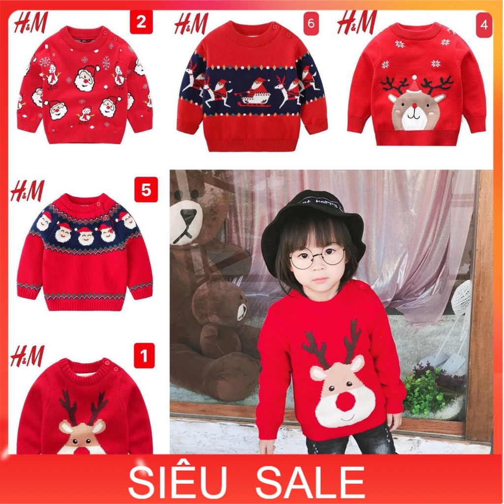 Áo len người tuyết 2 lớp màu đỏ bé trai và bé gái, Áo len Noel cho bé 9m-7 tuổi hình ngộ nghĩnh đanh sợi không bai xù