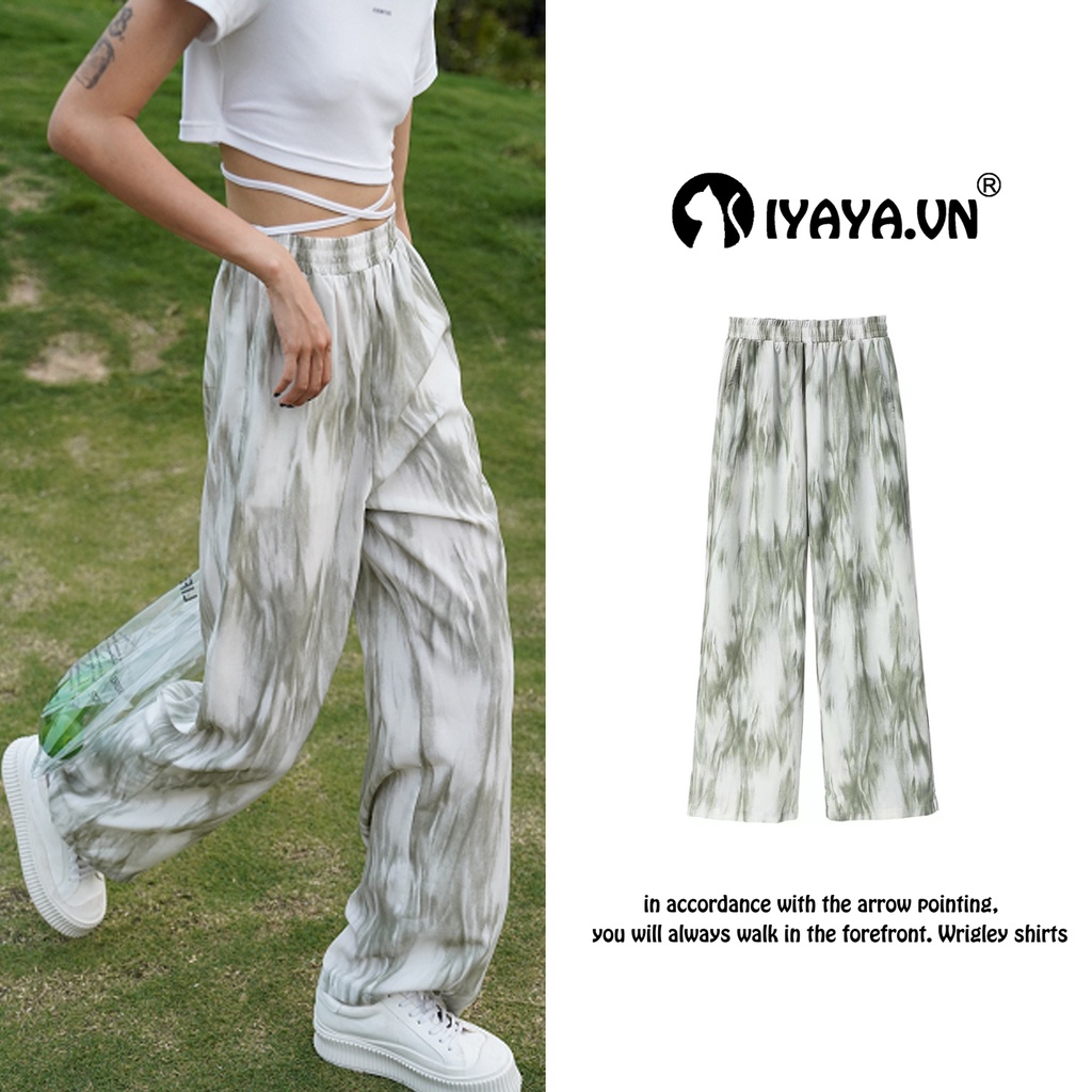 Quần Dài Lưng Cao Ống Rộng Nhuộm Màu Gradient Thời Trang Mùa Hè Cho Nữ