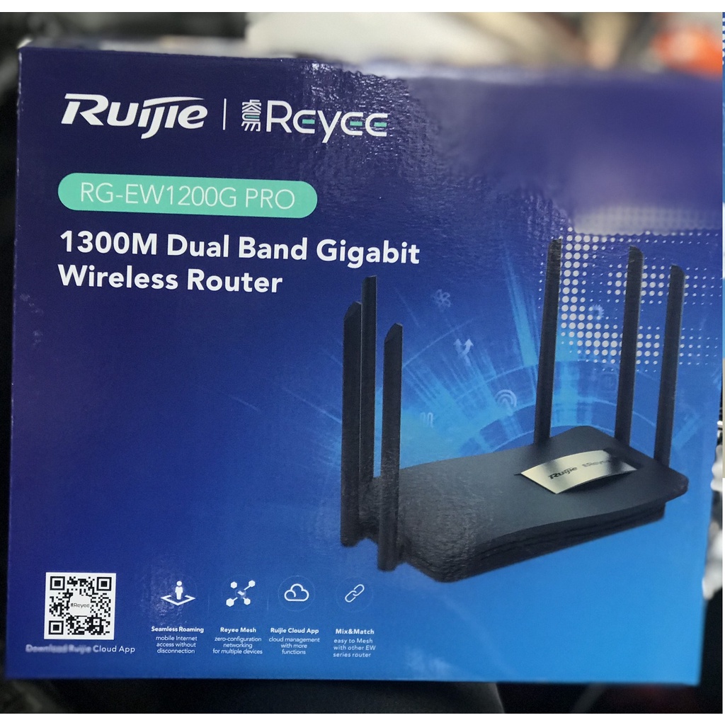 Bộ Phát Wifi Xuyên Tường RuiJie RG-EW1200G Pro 6 Râu Chuẩn AC1300Mbps , RuiJie RG-EW1200 4 Râu - Hàng Chính Hãng