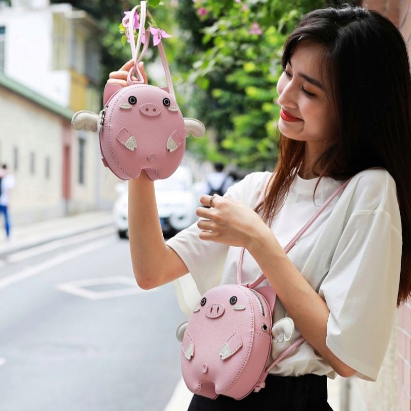 Túi Handmade, Túi Tự Đan Handmade Heo Hồng  Đáng Yêu