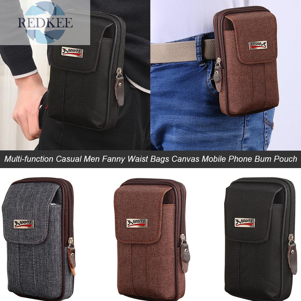 Redkee Multi-function Casual Men Fanny Waist Bags Canvas Mobile Phone Bum Pouch