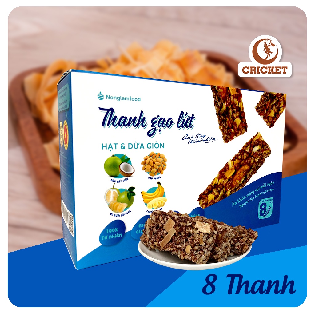Thanh Gạo Lứt Dừa Giòn Nông Lâm Food mềm dẻo thơm ngon hảo hạng - Hộp 8 Thanh