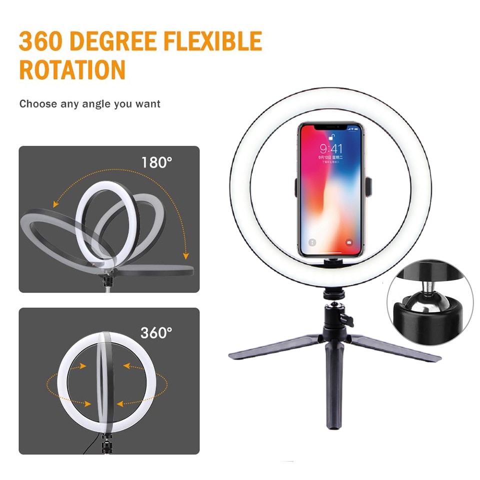 Đèn led vòng tròn 26cm có chân đế tripod trợ sáng chụp ảnh selfie quay TikTok trực tuyến Youtube Bluetooth từ xa