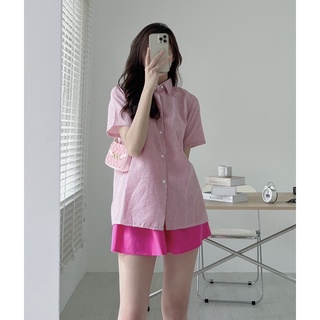 A6551 Áo somi kẻ xẻ lưng Audrey