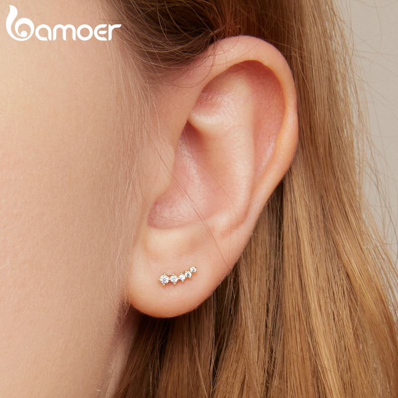 Bông tai BAMOER bạc 925 hình hoa lá thời trang cho nữ