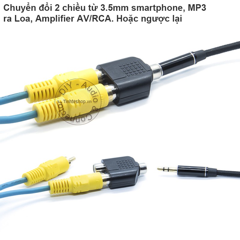 Đầu đổi 3.5 sang 2 AV cái R+L 1 chiếc - 3.5mm female to 2 RCA female adapter