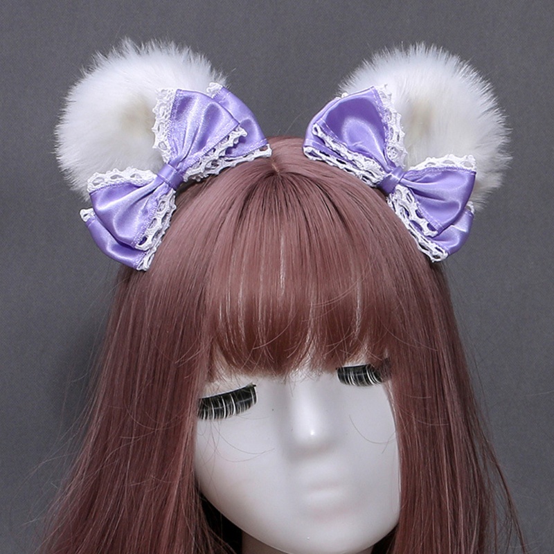 1 Cặp Kẹp Tóc Tai Gấu Bằng Satin Phối Lông Dễ Thương