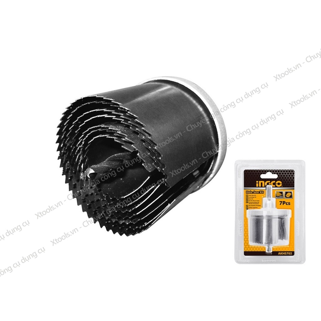 Bộ mũi khoan khoét lỗ nhiều vòng INGCO AKHS702 7 mũi khoan lỗ 26-63mm hợp kim siêu cứng dùng được trên nhiều chất liệu