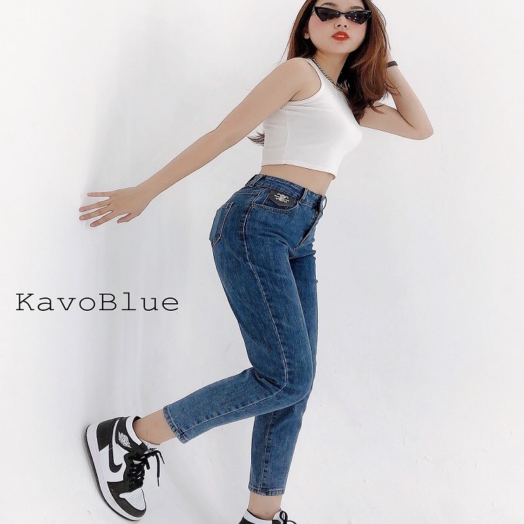 Quần Bò Nữ KAVO BLUE Dáng Boy Co Giãn 4 Chiều Chất Dày Dặn Mã BY95-04