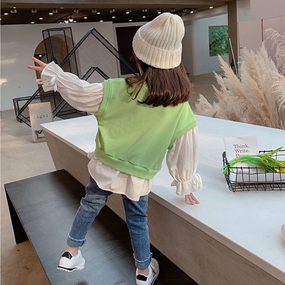 Áo Hoodie Giả Hai Lớp Thiết Kế Mới Thời Trang Theo Phong Cách Hàn Quốc Cho Bé Gái