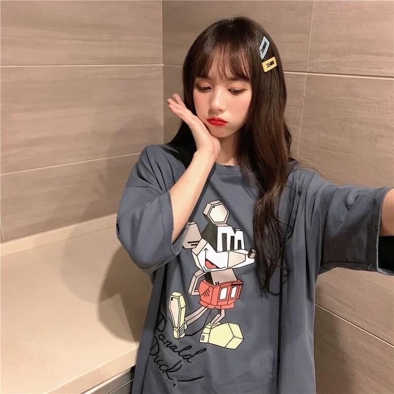 Áo thun in tay lỡ nữ freesize form rộng dáng Unisex - Ulzzang  chữ DONAL DUCK màu xám tro