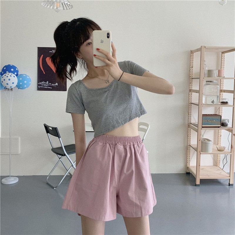 Quần Short Nữ Cotton Trơn ❤️ Hana Store - Freeship ❤️ Quần đùi nữ chất thun, cạp chun co giãn, 3 màu trơn basic ❤️