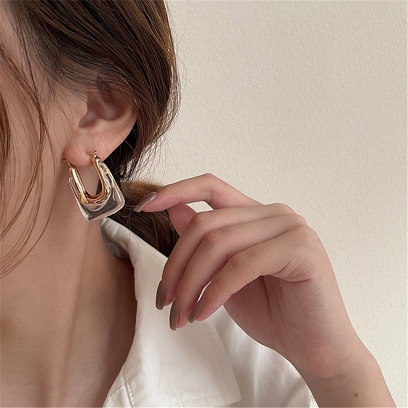 Khuyên tai HAIMEIKANG hình chữ U phong cách retro dễ phối đồ