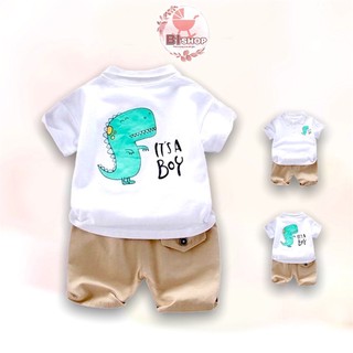 Quần Áo Trẻ Em Bi Kids Thời Trang Cho Bé , Bộ Cộc Tay Polo Khủng Long Quần Kaki Vàng Sành Điệu Vải Cotton 100% Cao Cấp