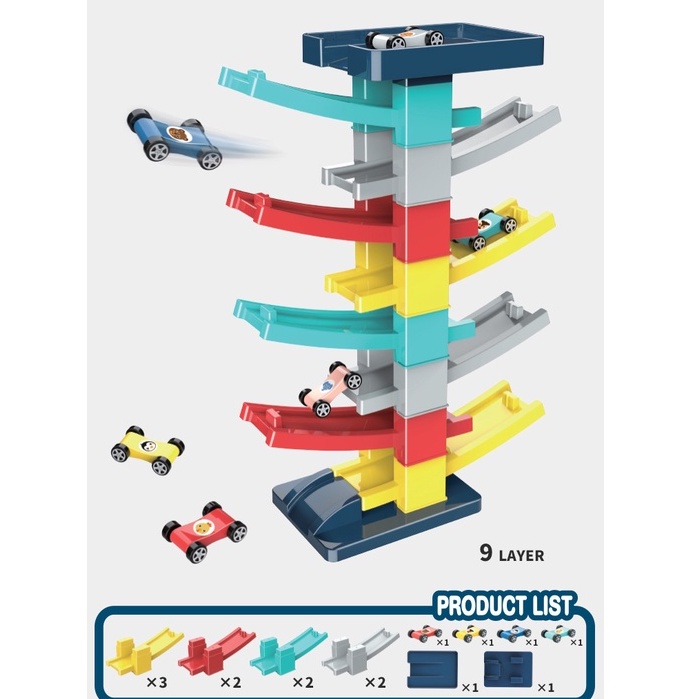 [Hàng mới về] Đồ chơi Xe trượt 9 tầng - Đồ chơi Thả Xe gỗ Trượt - Xe cầu trượt tốc độ