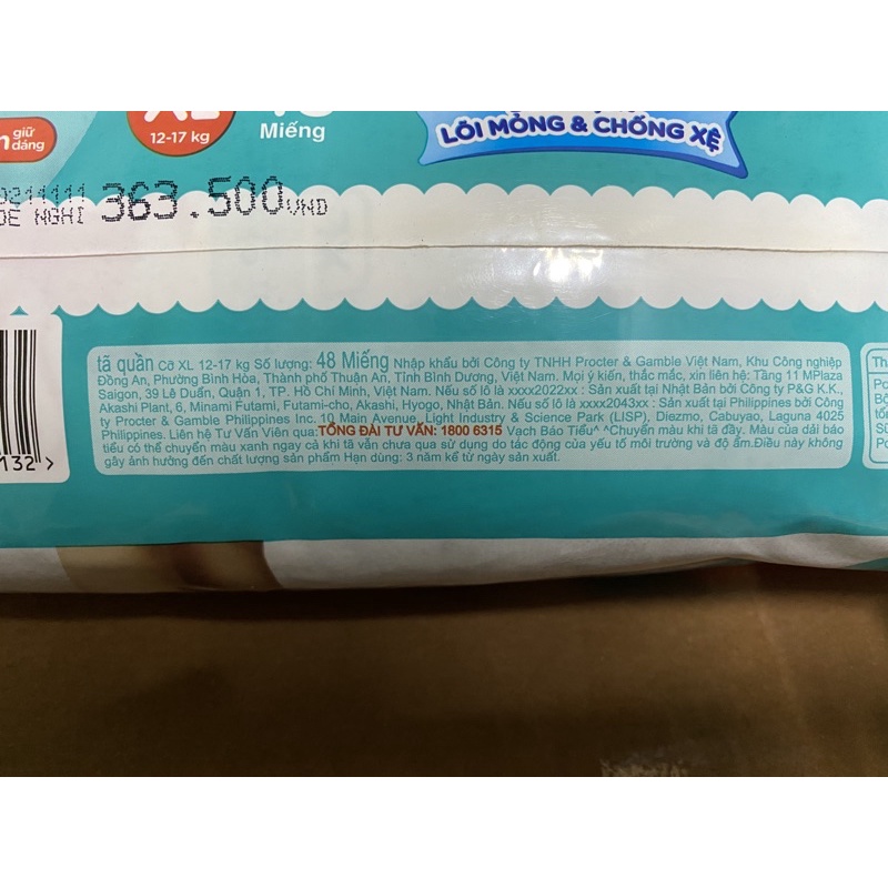 Tã quần bỉm quần Pampers size M60, L54, XL48, XXL44