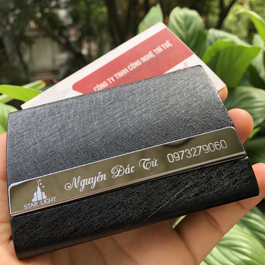 Hộp name card chia nhiều ngăn, khắc tên hộp đựng ATM bằng da ở HÀ Nội giá rẻ