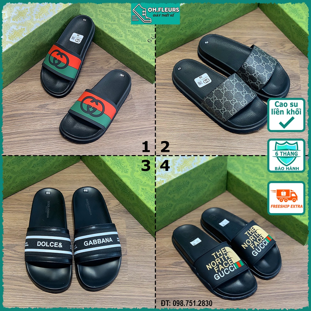 Dép Lê Nam Quai Ngang LV GUCCI D&G Cao Cấp Màu Đen Họa Tiết Oh.fleurs