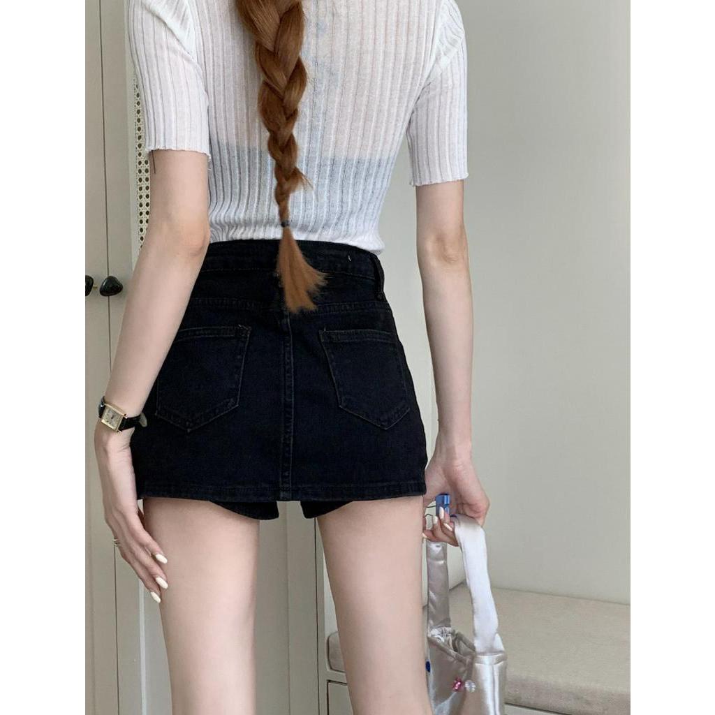 64026 Quần Váy Denim Ngắn Lưng Váy Co Giãn