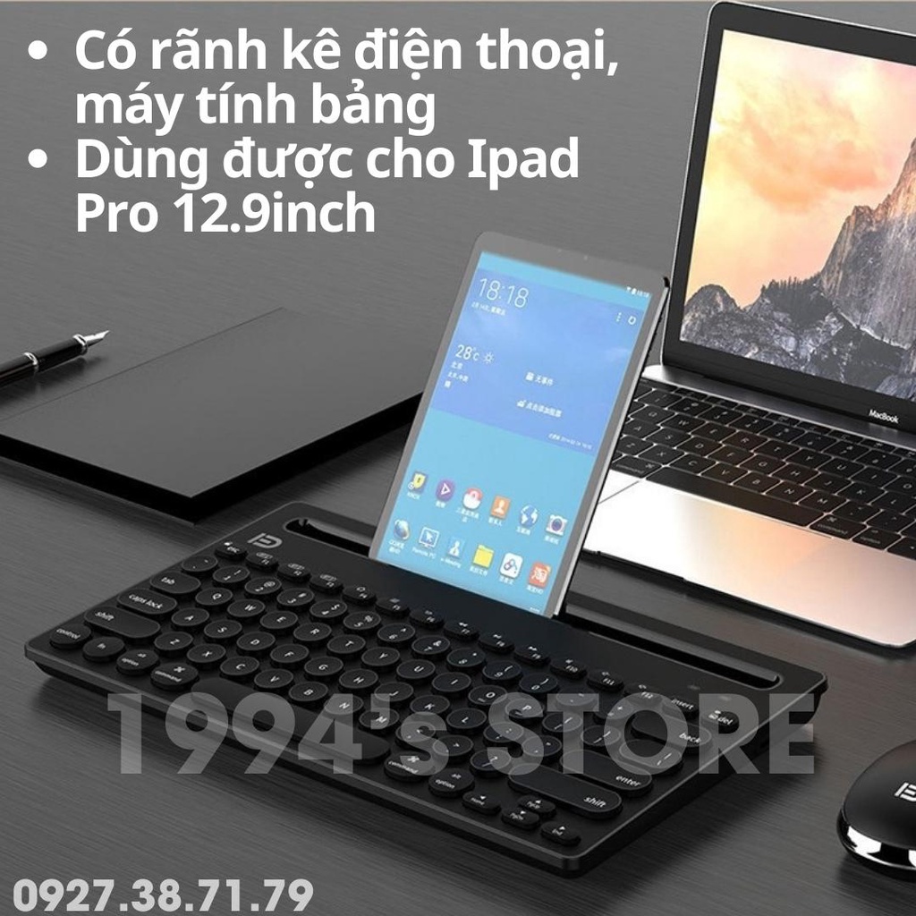 IK3381 - Bàn Phím Không Dây Bluetooth - Dùng cho Điện thoại, Máy tính bảng, PC, Laptop - Kết nối cùng lúc 3 thiết bị